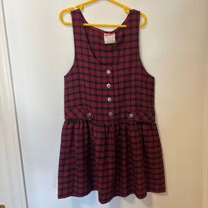 Vintage girls size 8 tartan plaid jumper overall dress buttons